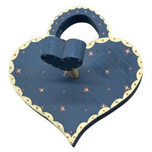vintage hand painted page heart wall hanging blue wood floral white 1985 READ
